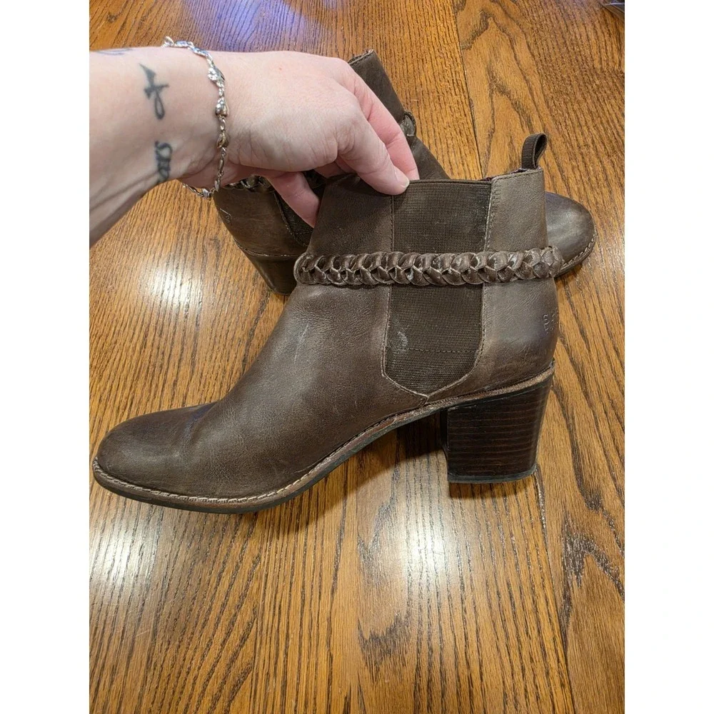 Sperry Womens Brown Leather Strap Wedge Ankle Boots Size 12 Western Boho Cowgirl